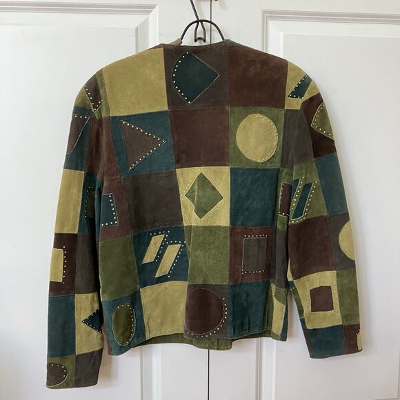 Vintage Dino'z Suede Patchwork Jacket Womens Leather 80s 90s Art to Wear - Picture 2 of 10